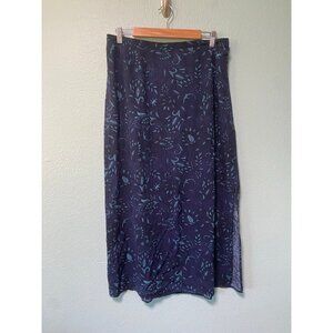 Vintage Maggie Women's Plus Size Navy‎ Blue Floral Pattern Midi w/ Slit Skirt 1x